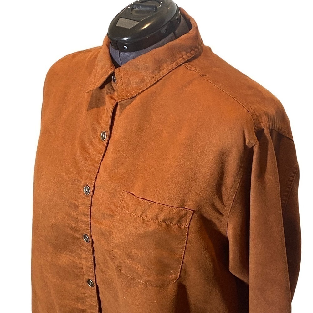 CHICO'S Women Sz 3 USA (16) Cinnamon Brown Button-Up Shirt Light Jacket Shacket.